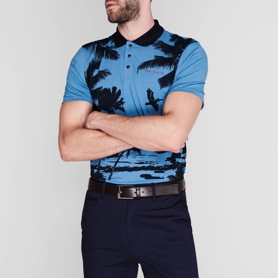 Sports & Fitness Ted Baker | Ted Baker Green Polo Shirt For Mens Golf Tops Colour Navy/Lt Blue