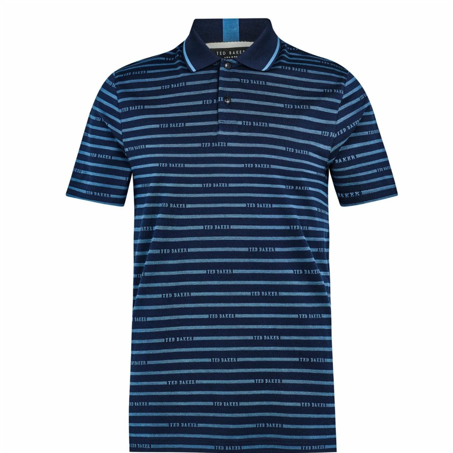 Men Ted Baker | Ted Baker Tildarg Stripe Polo For Polo Shirts Colour Navy