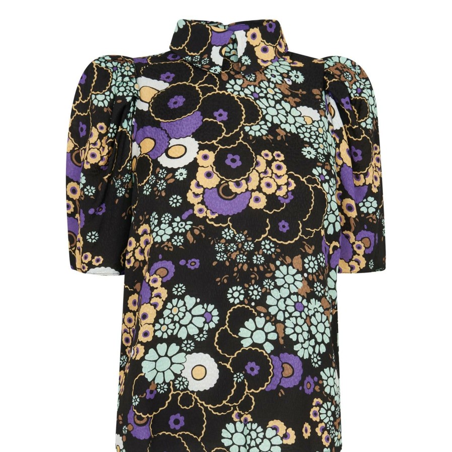 Women Ted Baker | Ted Baker Yvonn Floral Top For Blouses & Shirts Colour Black