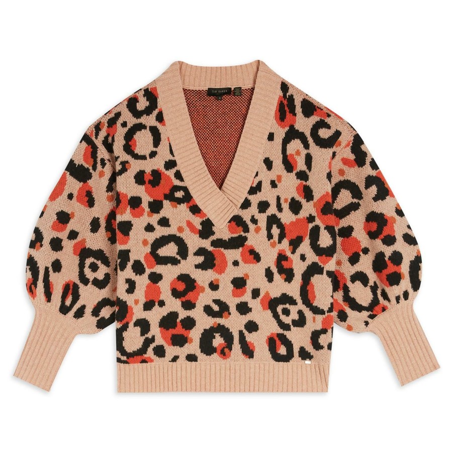 Women Ted Baker | Ted Baker Alicina Animal Jumper For Knitwear Colour Coral