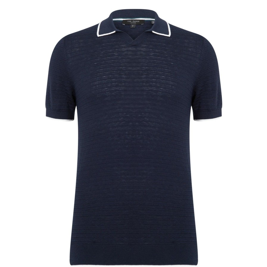 Men Ted Baker | Ted Baker Ted Baker Durdle Text Polo Shirt Mens For Polo Shirts Colour Navy