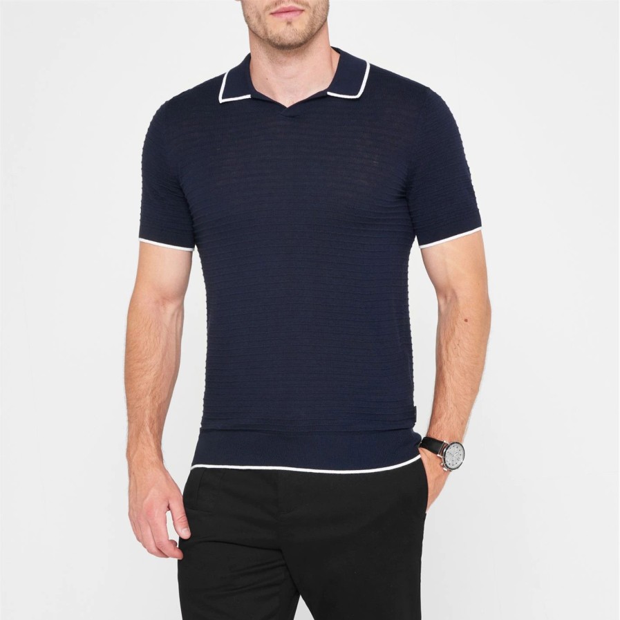 Men Ted Baker | Ted Baker Ted Baker Durdle Text Polo Shirt Mens For Polo Shirts Colour Navy