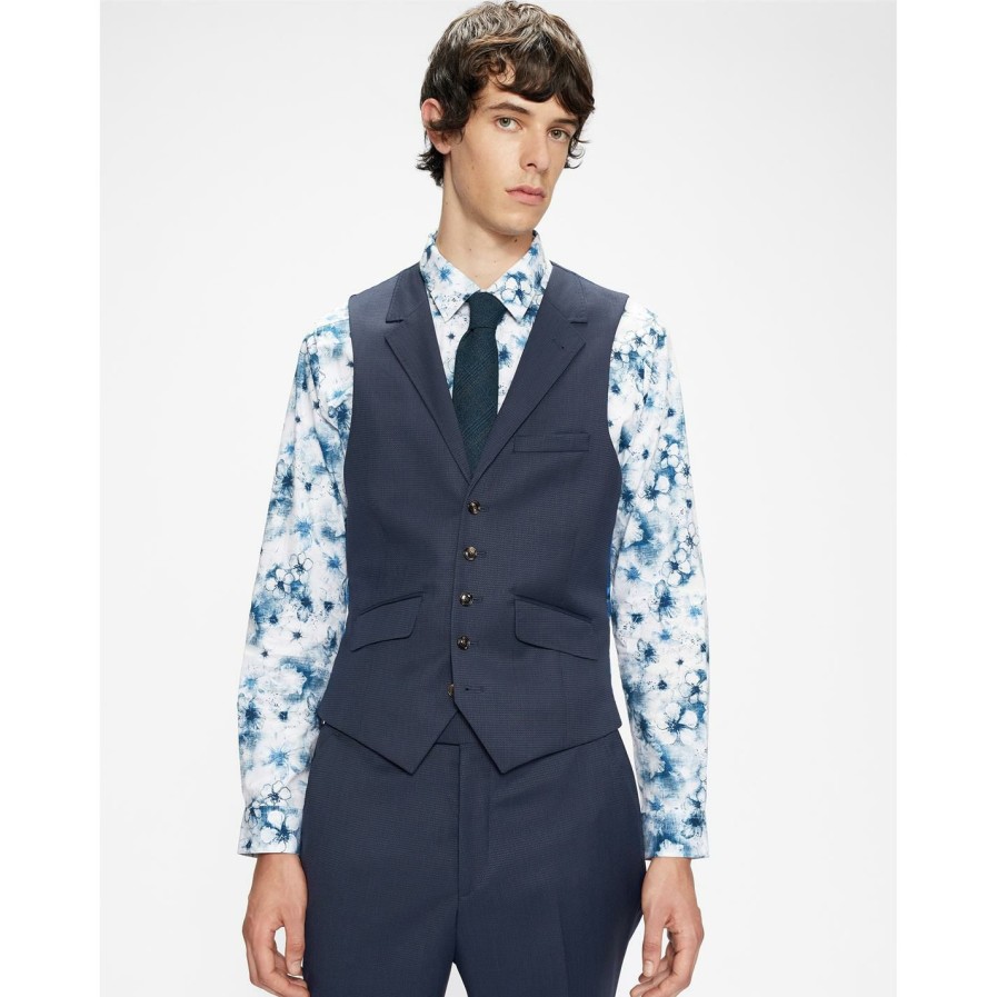 Men Ted Baker | Ted Baker Texon Waistcoat For Big & Tall Waistcoats Colour Blue