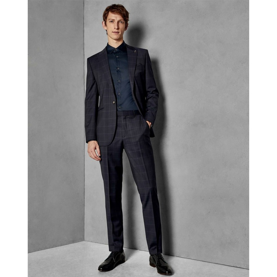 Men Ted Baker | Ted Baker Humm Check Jacket For Big & Tall Suit Jackets Colour Navy