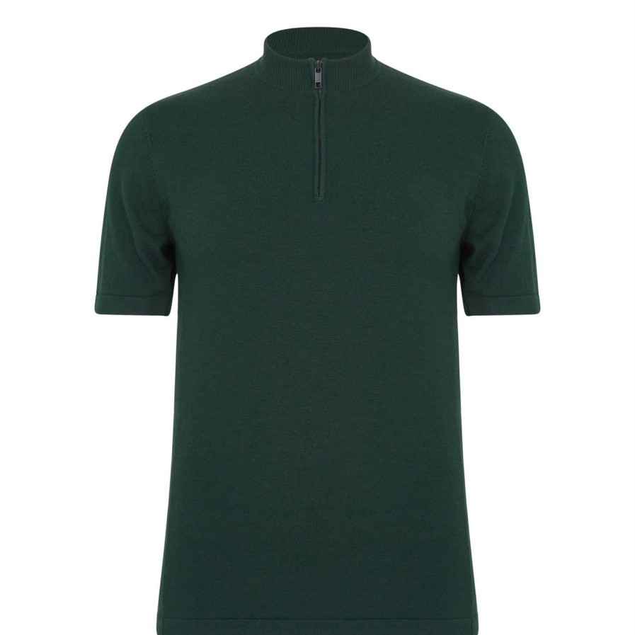 Women Ted Baker | Ted Baker Kushon Knit Polo Top For Knitwear Colour Dark Green