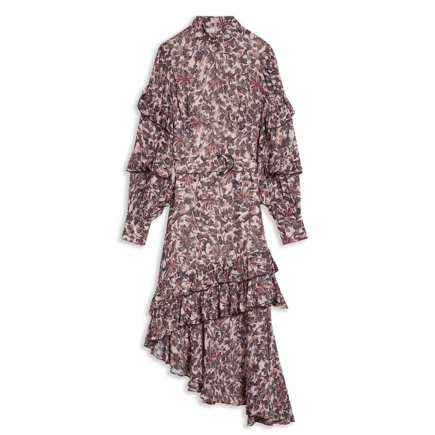 Women Ted Baker | Ted Baker Alvvaa Foliage Print Layered Frilled Dress For Dresses Colour Pink