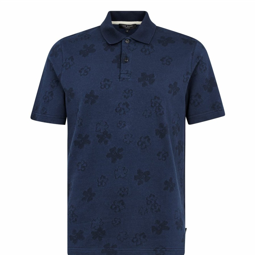 Men Ted Baker | Ted Baker Tyssen Floral Polo Shirt For Polo Shirts Colour Dk Navy