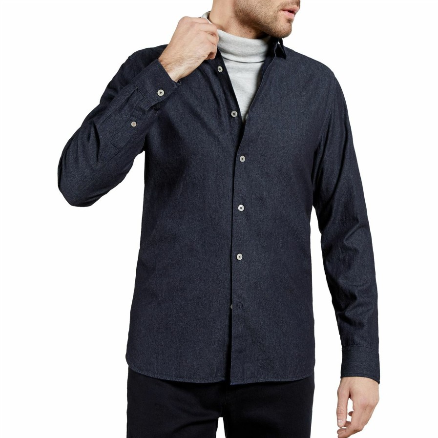 Men Ted Baker | Ted Baker Yaki Long Sleeve Shirt For Casual Shirts Colour Blue