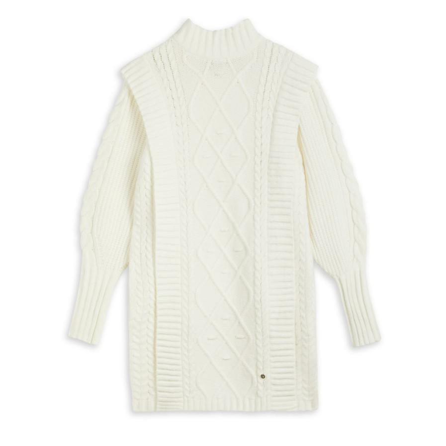 Women Ted Baker | Ted Baker Arriaa Cable Knit Dress For Dresses Colour White