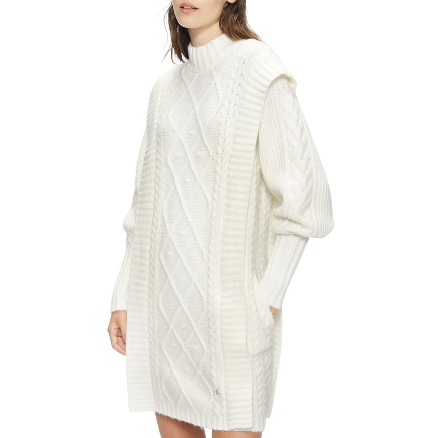 Women Ted Baker | Ted Baker Arriaa Cable Knit Dress For Dresses Colour White