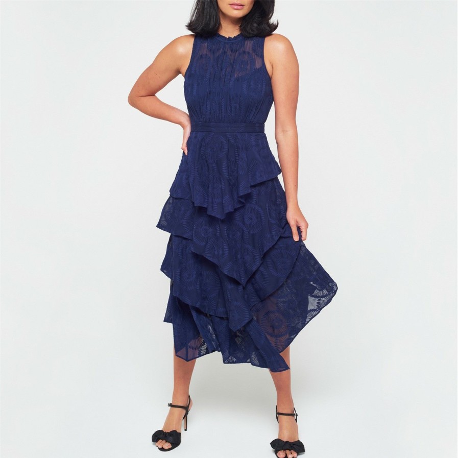 Women Ted Baker | Ted Baker Floryah Embroidered Dress For Wedding Guest Dresses Colour Dk-Navy