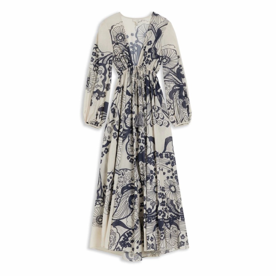 Women Ted Baker | Ted Baker Margiey V Neck Cover Up For Kaftans & Sarongs Colour White