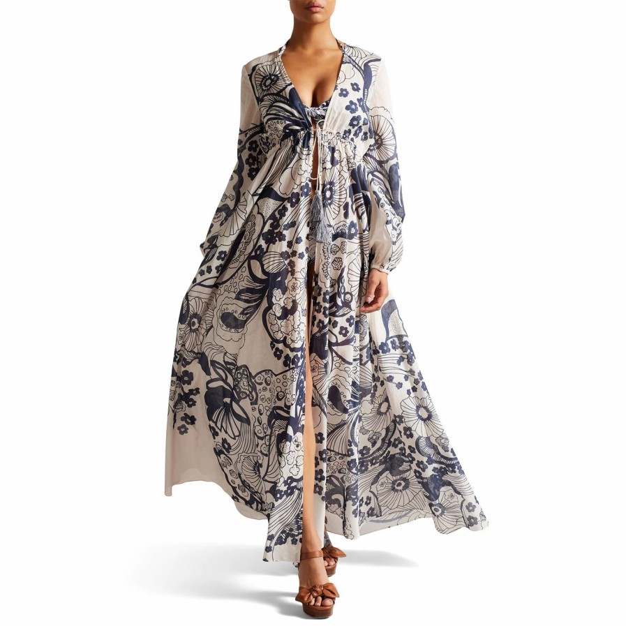 Women Ted Baker | Ted Baker Margiey V Neck Cover Up For Kaftans & Sarongs Colour White