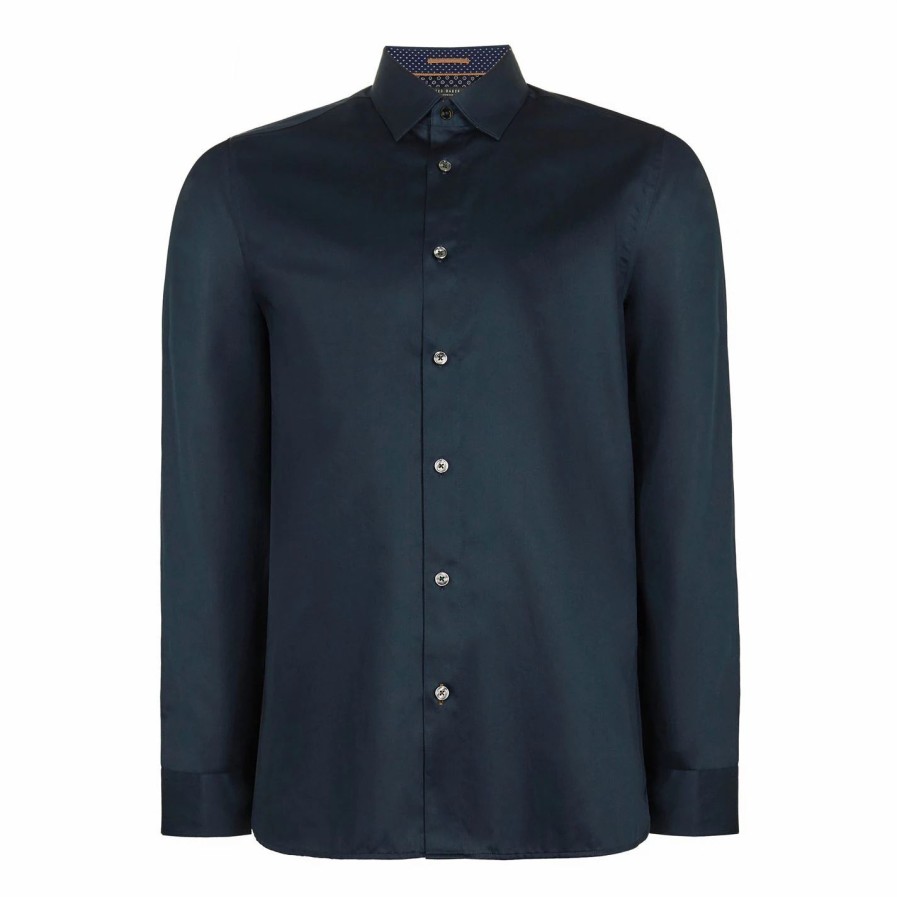 Men Ted Baker | Ted Baker Bobcut Long Sleeve Shirt For Casual Shirts Colour Navy