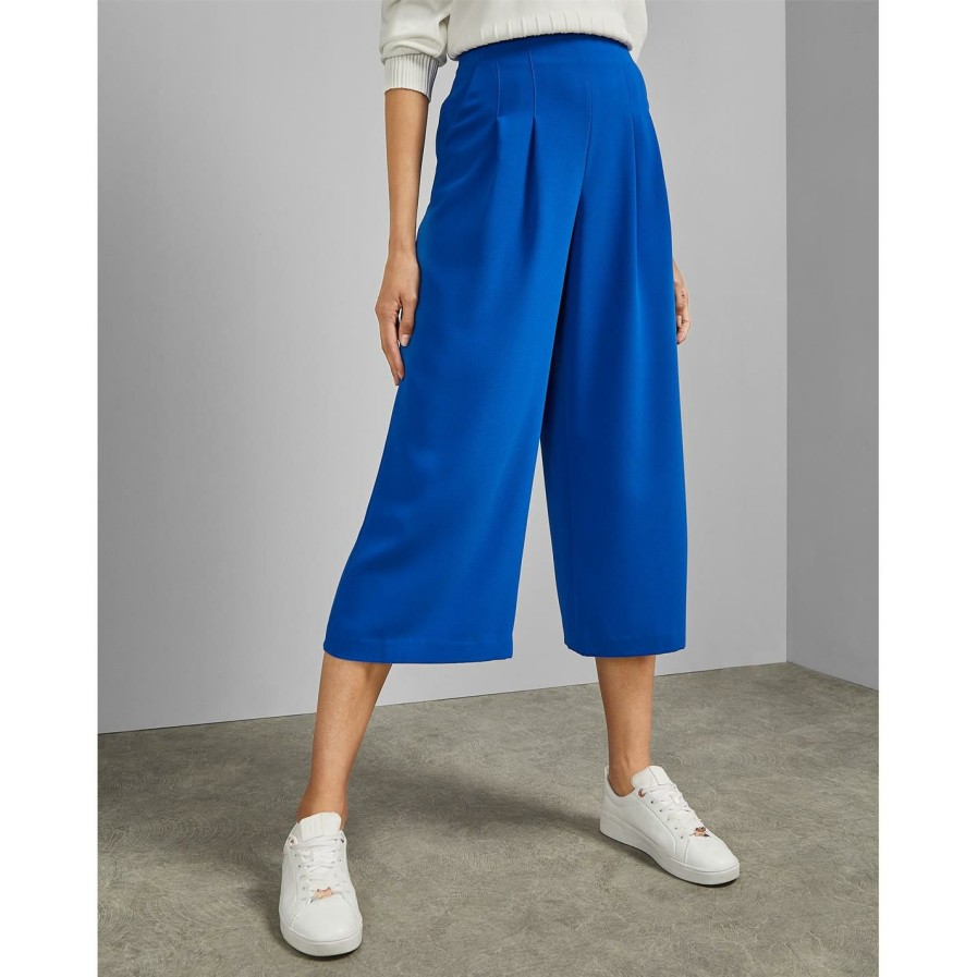 Men Ted Baker | Ted Baker Zettah Pleated Culotte Trousers For Shorts Colour Blue