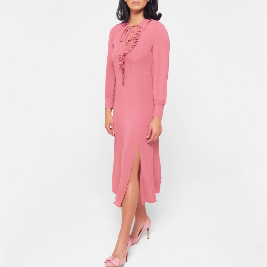 Women Ted Baker | Ted Baker Faith Ruffle Dress For Dresses Colour Mid-Pink