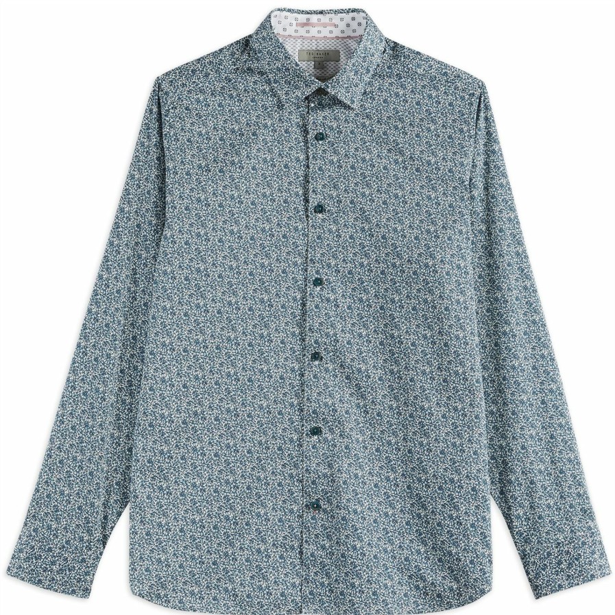 Men Ted Baker | Ted Baker Copop Long Sleeve Shirt For Casual Shirts Colour Blue