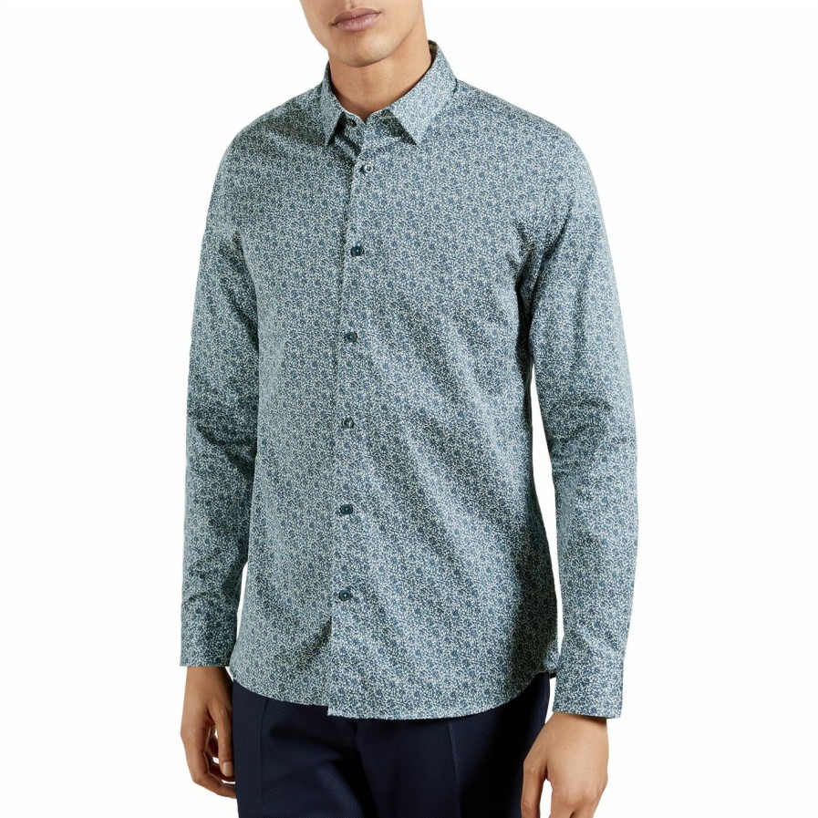 Men Ted Baker | Ted Baker Copop Long Sleeve Shirt For Casual Shirts Colour Blue