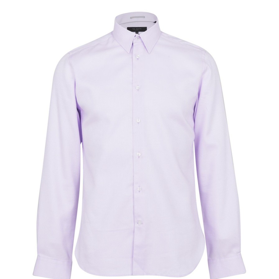 Men Ted Baker | Ted Baker Dalton Slim Fit Long Sleeve Shirt For Casual Shirts Colour Lilac