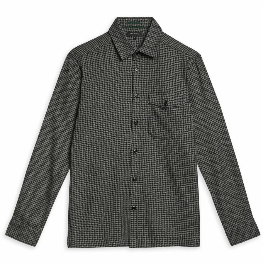 Men Ted Baker | Ted Baker Dekker Long Sleeve Shirt For Casual Shirts Colour Charcoal