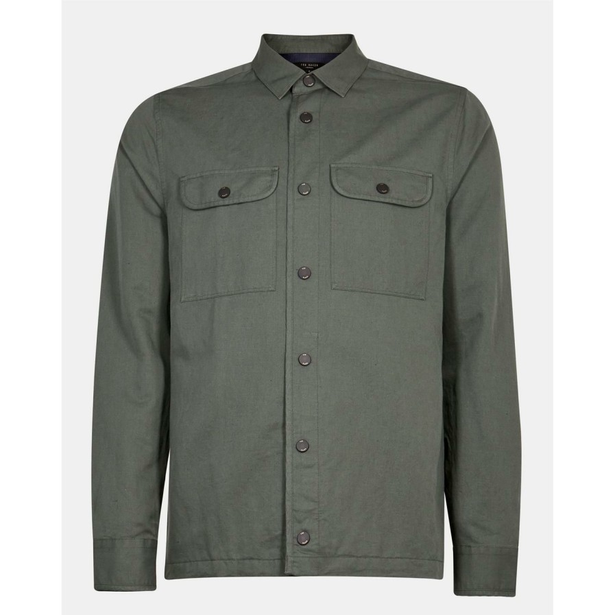 Women Ted Baker | Ted Baker Rhyno Overshirt For Coats & Jackets Colour Khaki