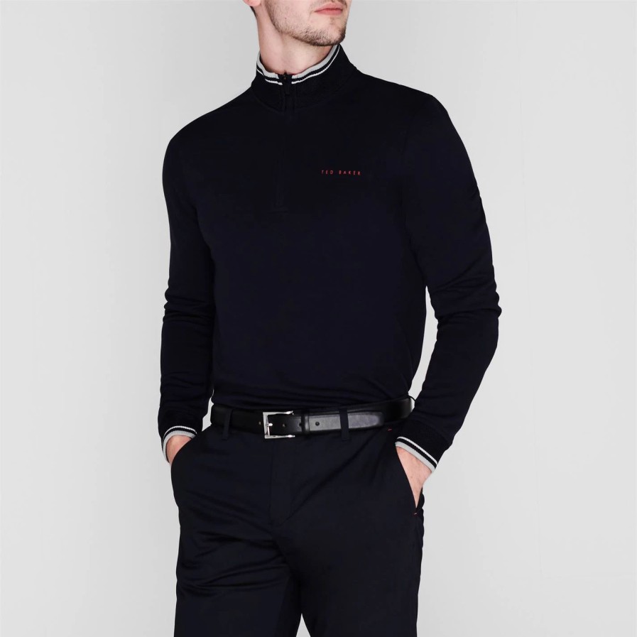 Sports & Fitness Ted Baker | Ted Baker Peanot Zip Top For Mens Golf Clothing Colour Navy