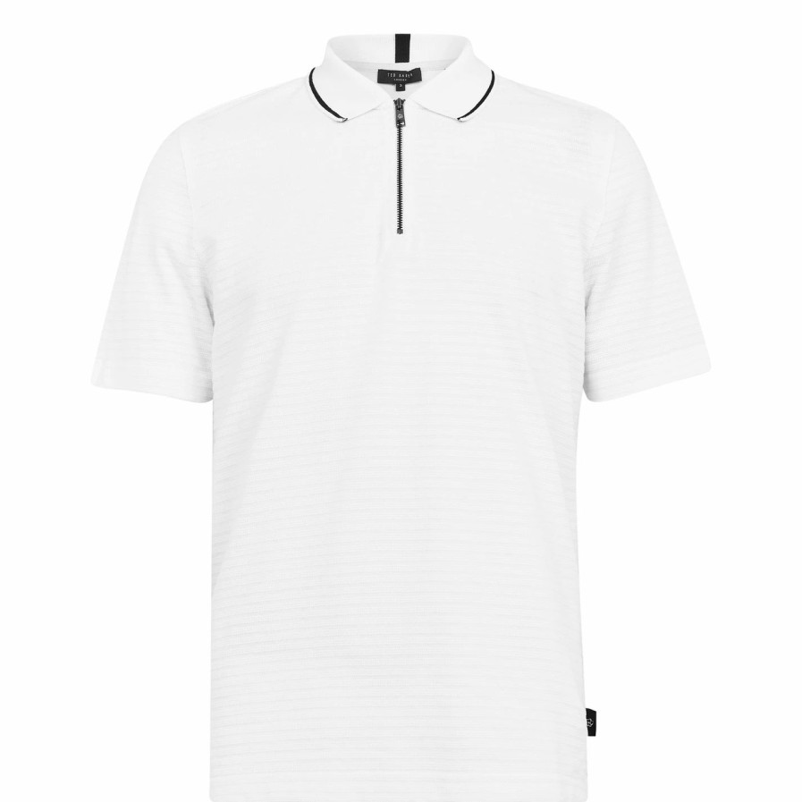 Men Ted Baker | Ted Baker Buer Zip Up Polo Shirt For Polo Shirts Colour White