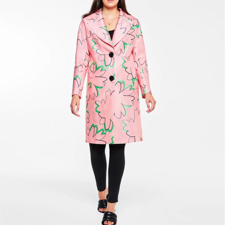 Women Ted Baker | Ted Baker Cardea Print Coat For Coats & Jackets Colour Pink