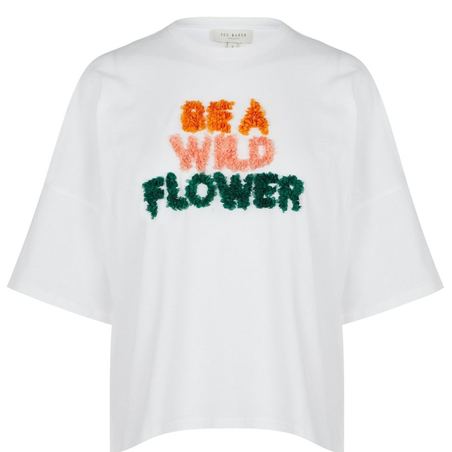 Women Ted Baker | Ted Baker Flower Graphic T-Shirt For Tops Colour Ivory