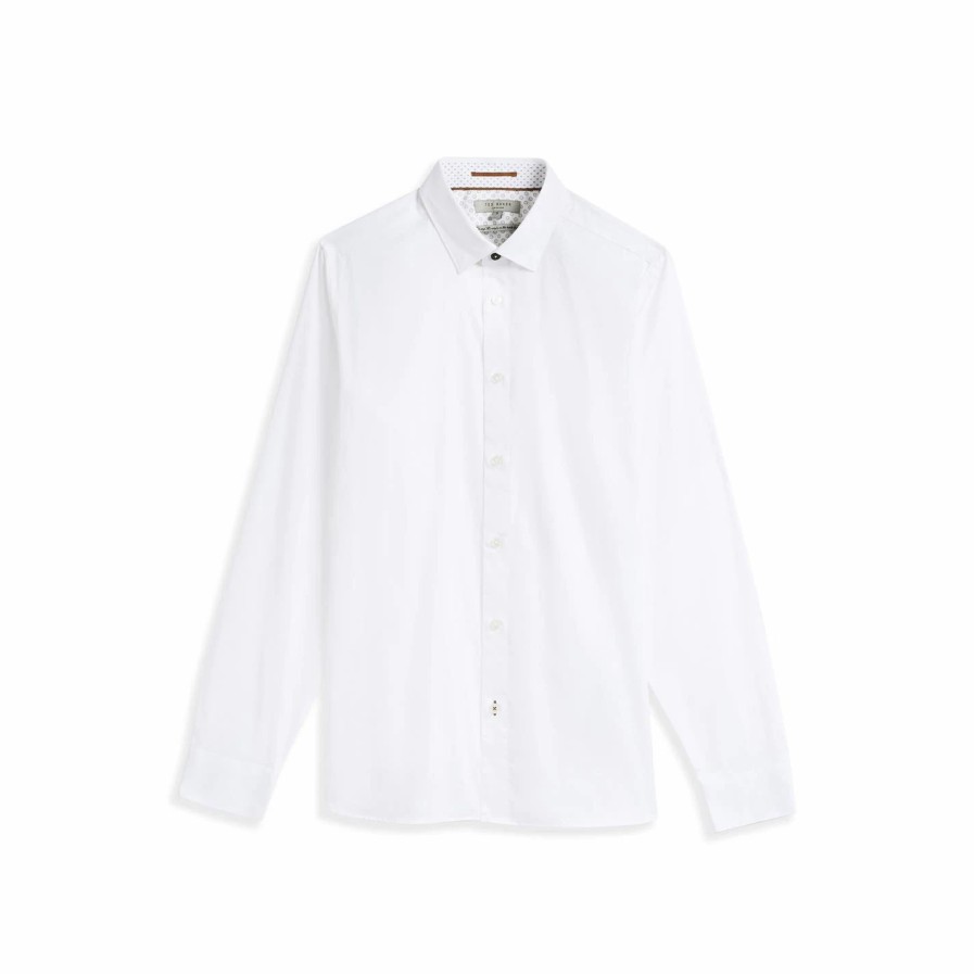 Men Ted Baker | Ted Baker Bobcut Satin Shirt For Casual Shirts Colour White