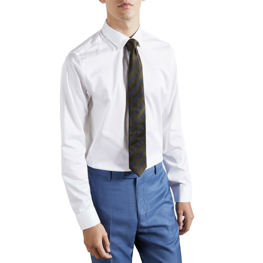 Men Ted Baker | Ted Baker Bobcut Satin Shirt For Casual Shirts Colour White