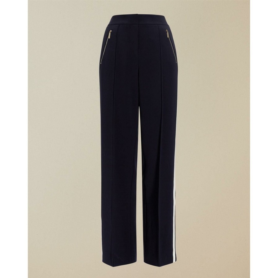 Women Ted Baker | Ted Baker Stripe Wide Leg Trousers For Trousers Colour Dark Blue