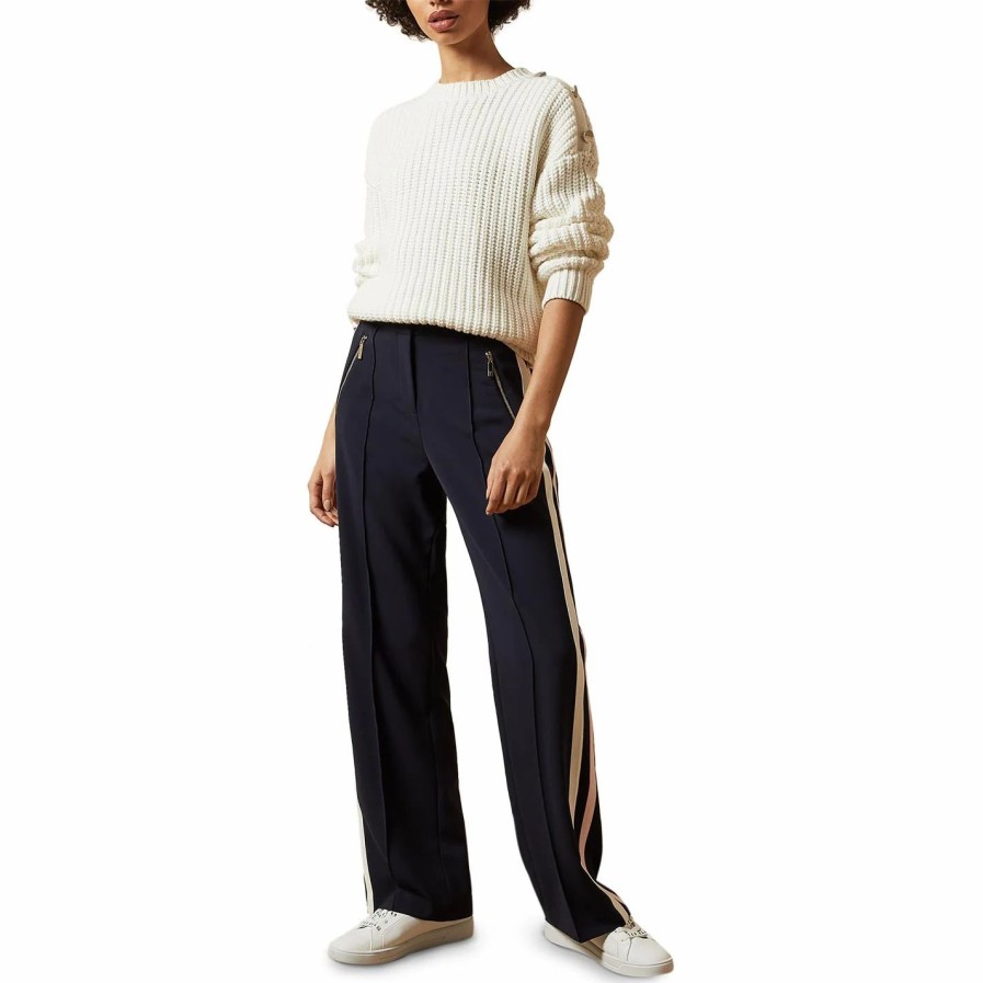 Women Ted Baker | Ted Baker Stripe Wide Leg Trousers For Trousers Colour Dark Blue