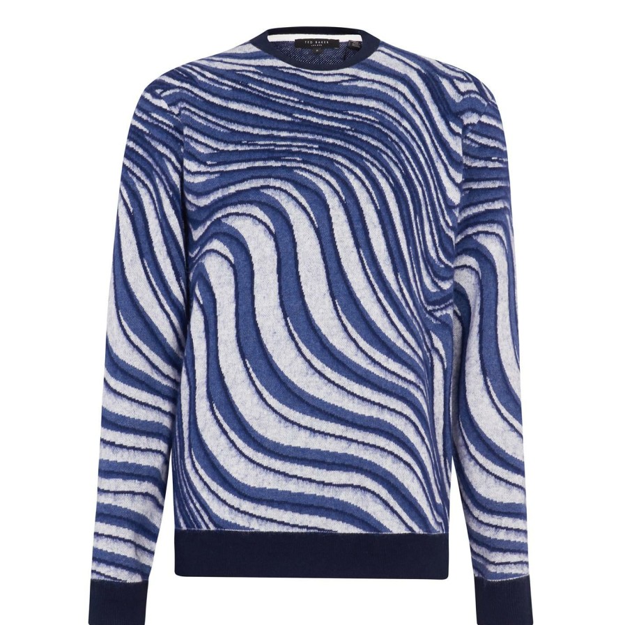 Women Ted Baker | Ted Baker Warfe Jaquard Crewneck Sweater For Knitwear Colour Navy