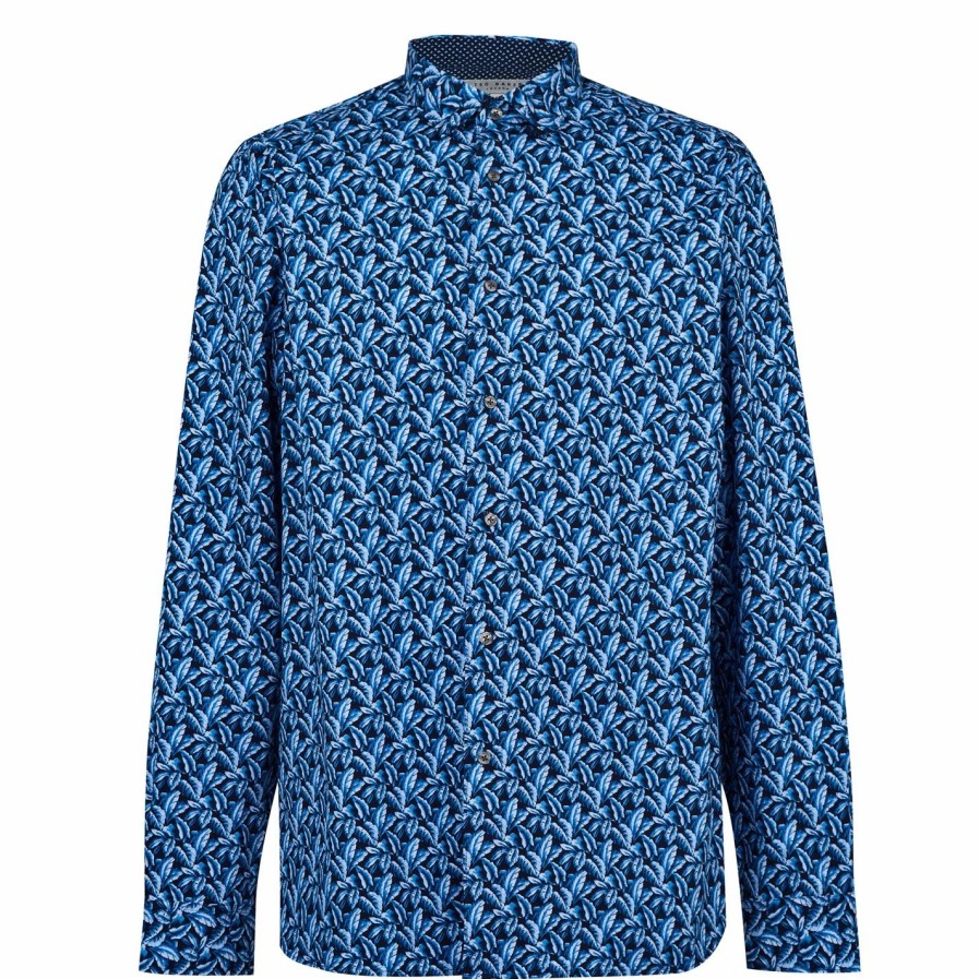 Men Ted Baker | Ted Baker Long Sleeve Floral Print Shirt For Casual Shirts Colour Navy