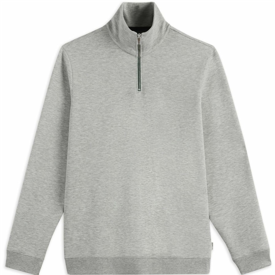 Men Ted Baker | Ted Baker Ayfive Zip Sweatshirt For Big & Tall Knitwear Colour Grey-Marl