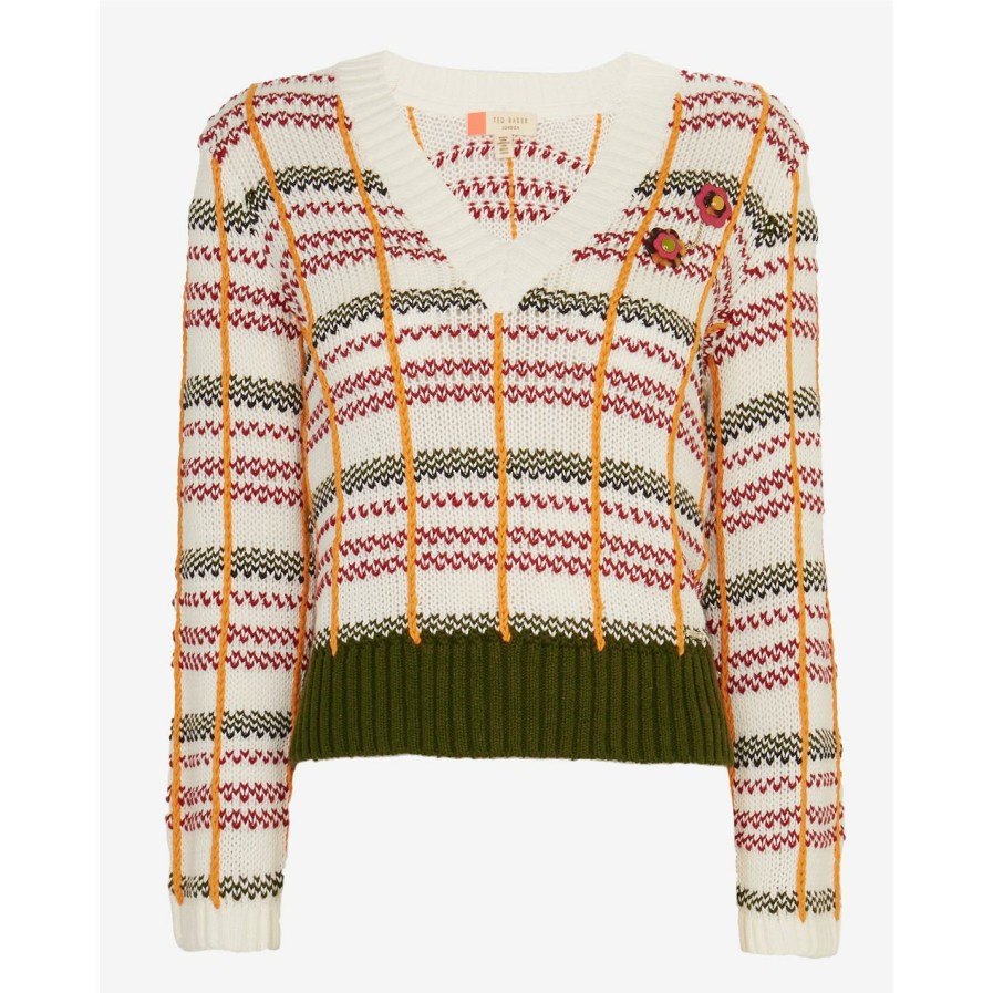 Women Ted Baker | Ted Baker Confus Box Jumper For Knitwear Colour Ivory