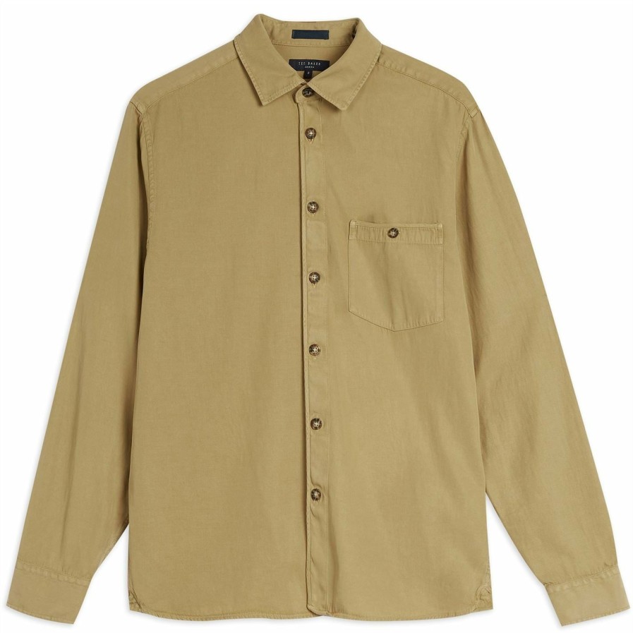 Men Ted Baker | Ted Baker Brewin Long Sleeve Shirt For Casual Shirts Colour Beige