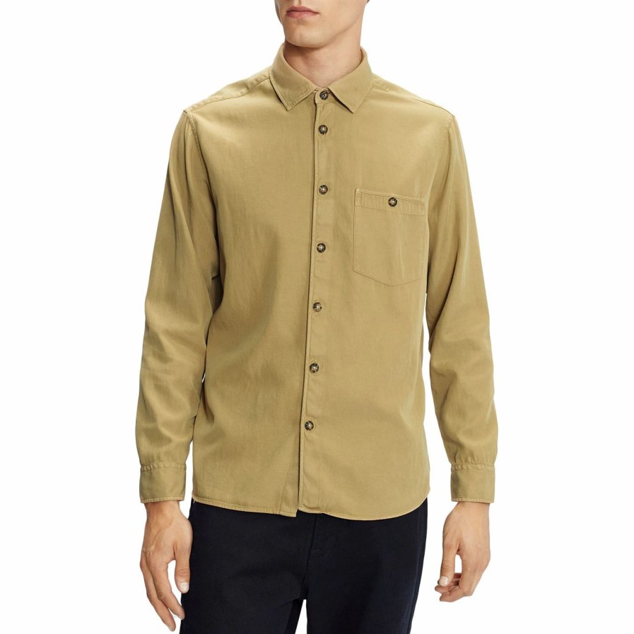 Men Ted Baker | Ted Baker Brewin Long Sleeve Shirt For Casual Shirts Colour Beige