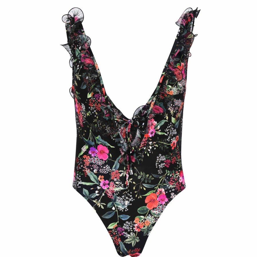 Women Ted Baker | Ted Baker Metro Plunge Swimsuit For Swimwear Colour Black