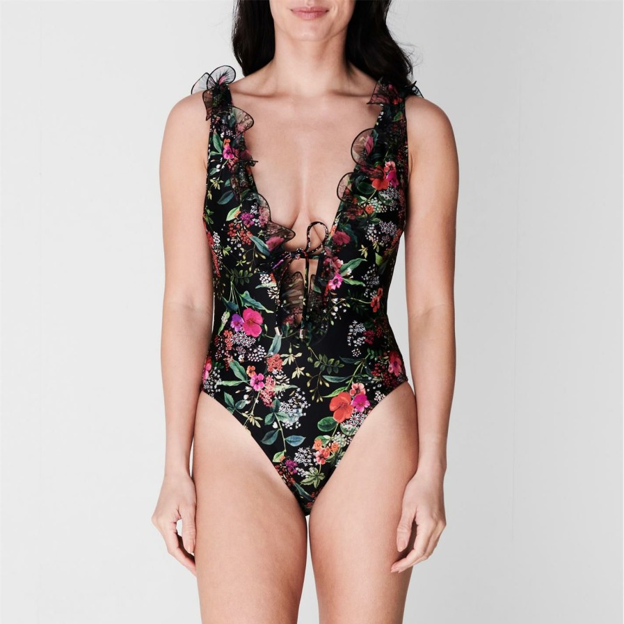 Women Ted Baker | Ted Baker Metro Plunge Swimsuit For Swimwear Colour Black