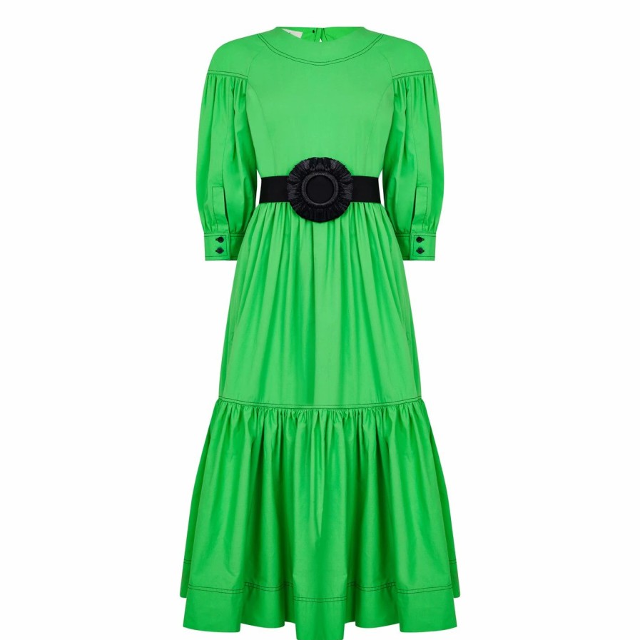 Women Ted Baker | Ted Baker Morisay Belted Dress For Wedding Guest Dresses Colour Green