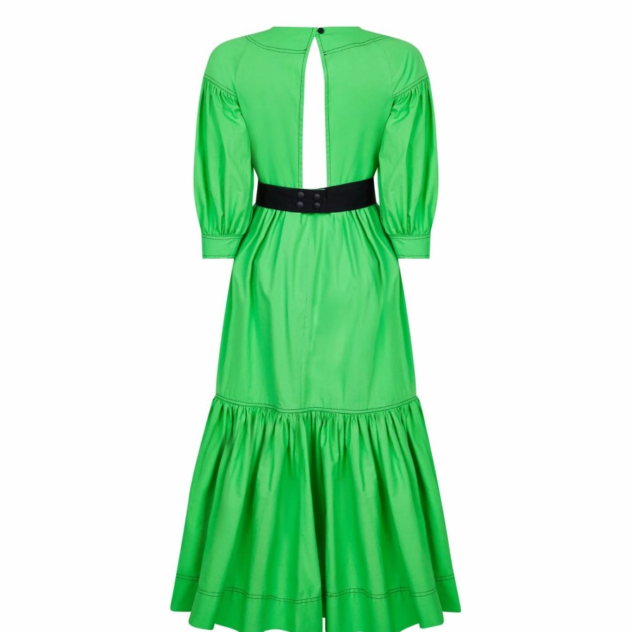 Women Ted Baker | Ted Baker Morisay Belted Dress For Wedding Guest Dresses Colour Green