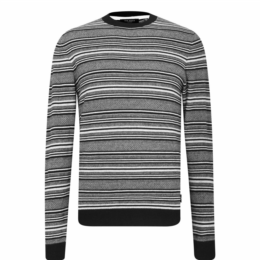 Men Ted Baker | Ted Baker Lowther Stripe Crew Sweater For Big & Tall Knitwear Colour Black