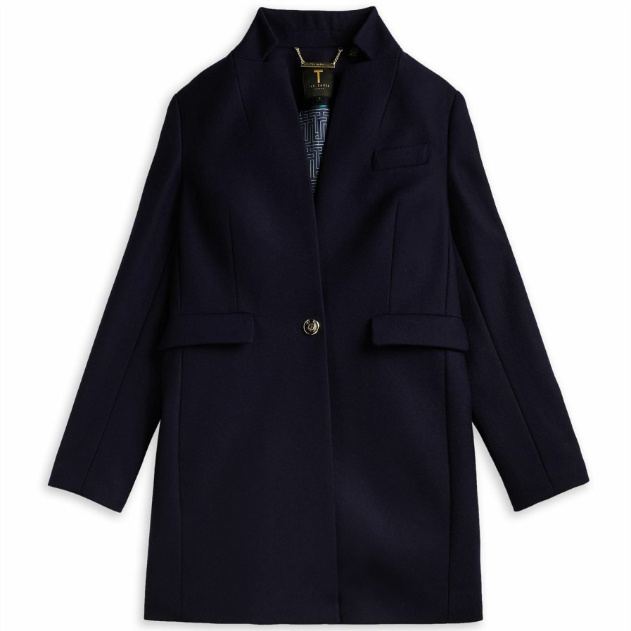 Women Ted Baker | Ted Baker Bianza Coat For Coats & Jackets Colour Navy