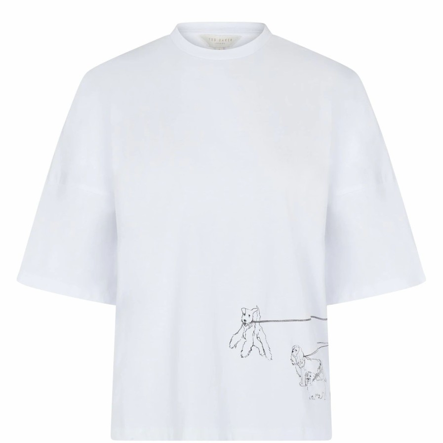 Women Ted Baker | Ted Baker Gramiey Graphic T-Shirt For Tops Colour White