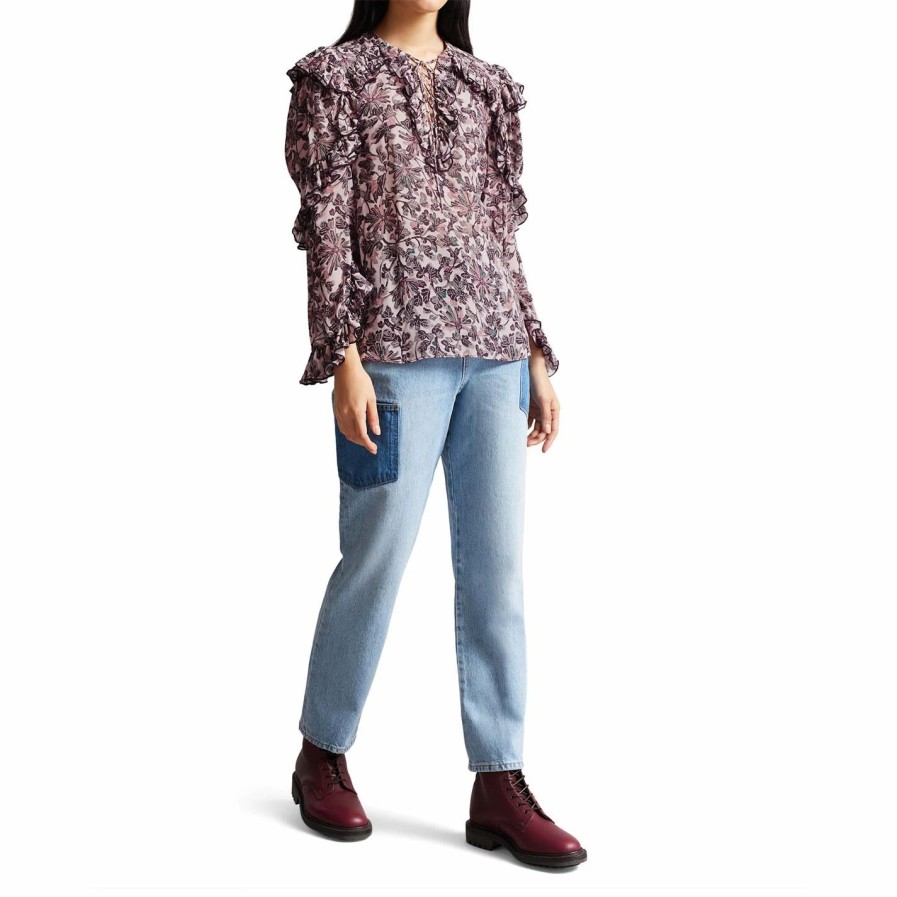 Women Ted Baker | Ted Baker Ted Baker Barleaa Frill Top For Blouses & Shirts Colour Pink