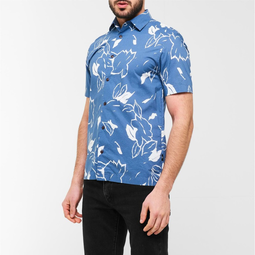 Men Ted Baker | Ted Baker Ashby Floral Shirt For Casual Shirts Colour Blue