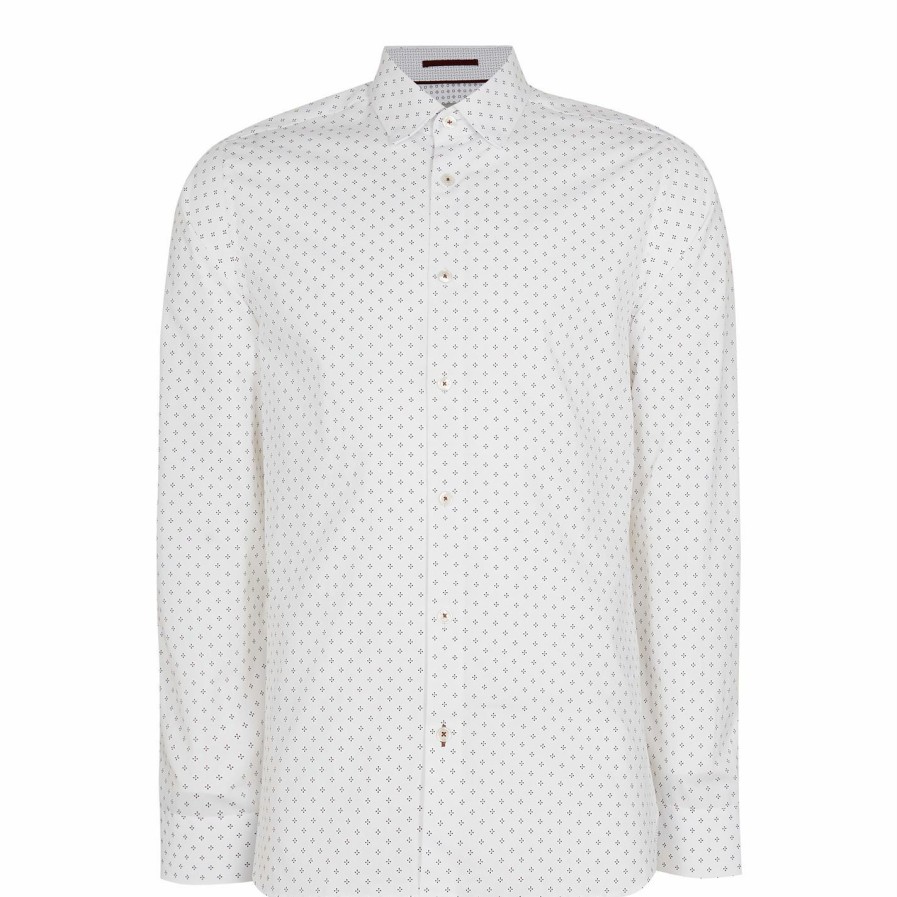 Men Ted Baker | Ted Baker Ted Baker Long Sleeve Shirt Mens For Casual Shirts Colour White