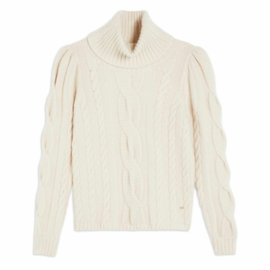 Women Ted Baker | Ted Baker Vvera Cable Knit Jumper For Knitwear Colour White